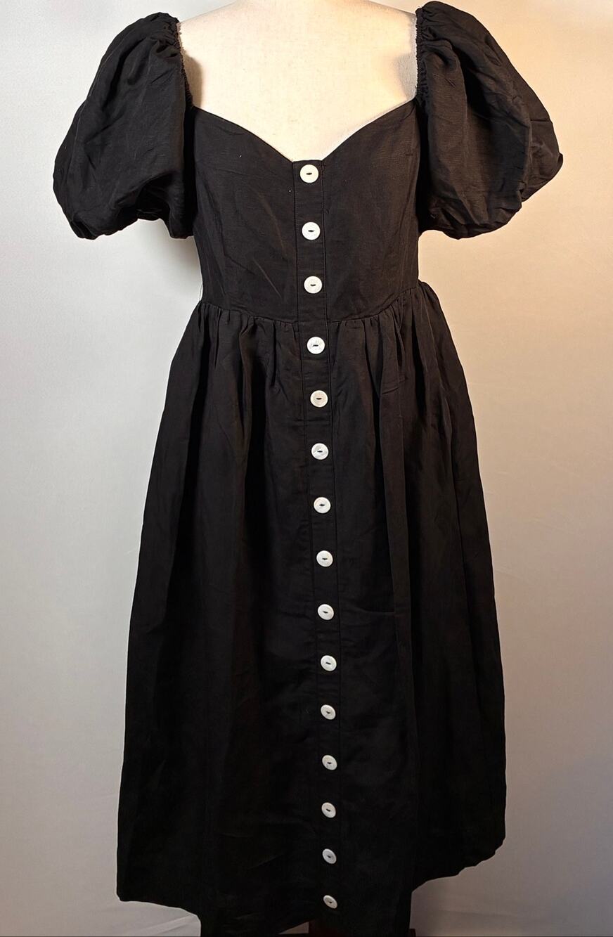 Pomander Place Alexis Black Midi Dress Puff Sleeve Smocked NWT XL